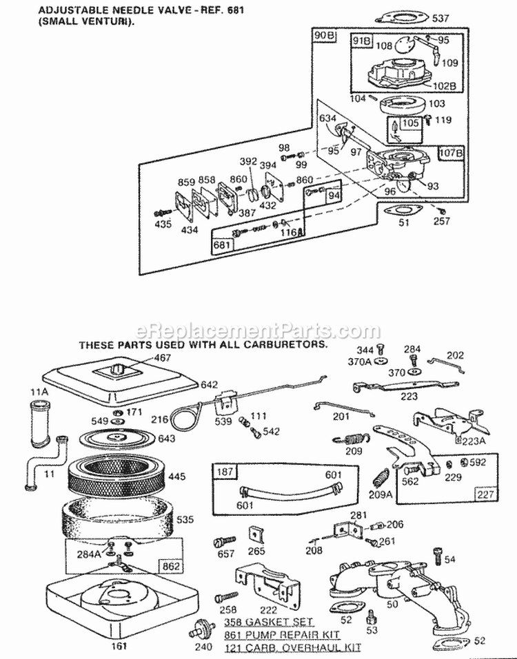 Carburetor Assemblies AC Diagram and Parts List for 402437-0696-01  Briggs and Stratton Engine